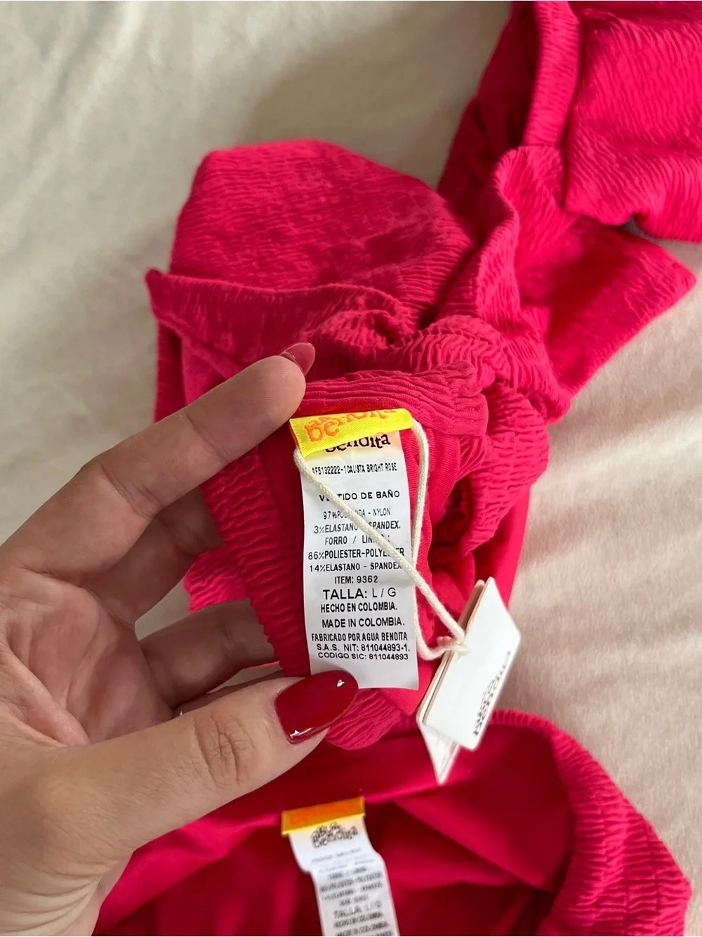 Agua Bendita 'Calista/Isabella' 2-PC Textured Bikini Set, Bright Rose L NWT
